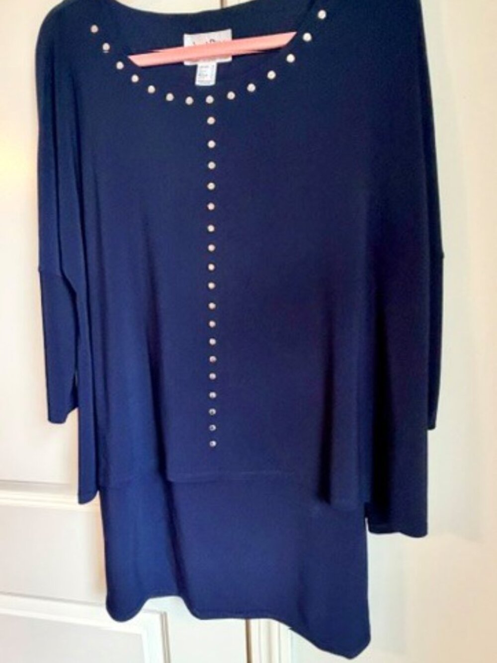 Joseph Ribkoff Navy Studded Layered Mini Dress Tunic.
